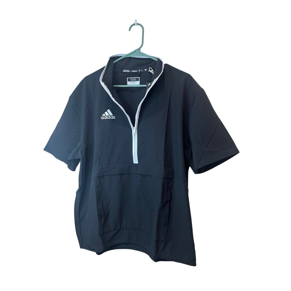 Adidas NWT Warm Up Shirt Men's Sz M Black Short Sleeve Quarter Zip
